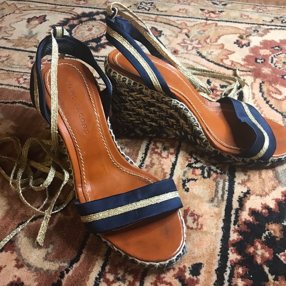 Marc Jacobs Navy and Gold Wedges, Size 38 Beautiful!!